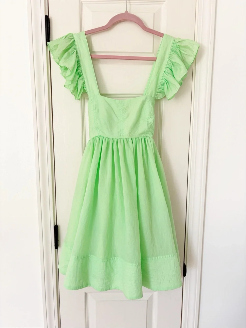 Medium • MABLE Neon Green Ruffle-Sleeve Mini Dress - Picture 3 of 12